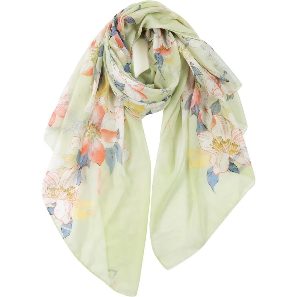Wome lightgreen-Fashion Flowers Print Scarves Winter Head Shawl Cotton Wrap